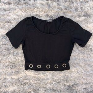 Black crop top with metal detail
